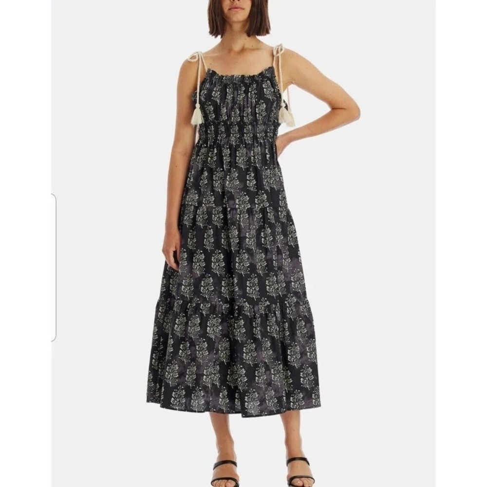 Anthropologie Moon River M Tie Strap Sundress A-line Tiered Dress Floral Cottage